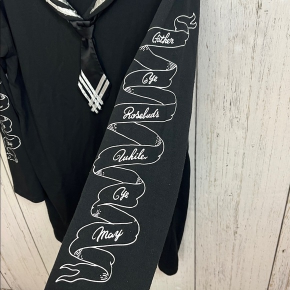 Listen Flavor Black Sailor Dress with Poetry sleeves Size large - Picture 8 of 11